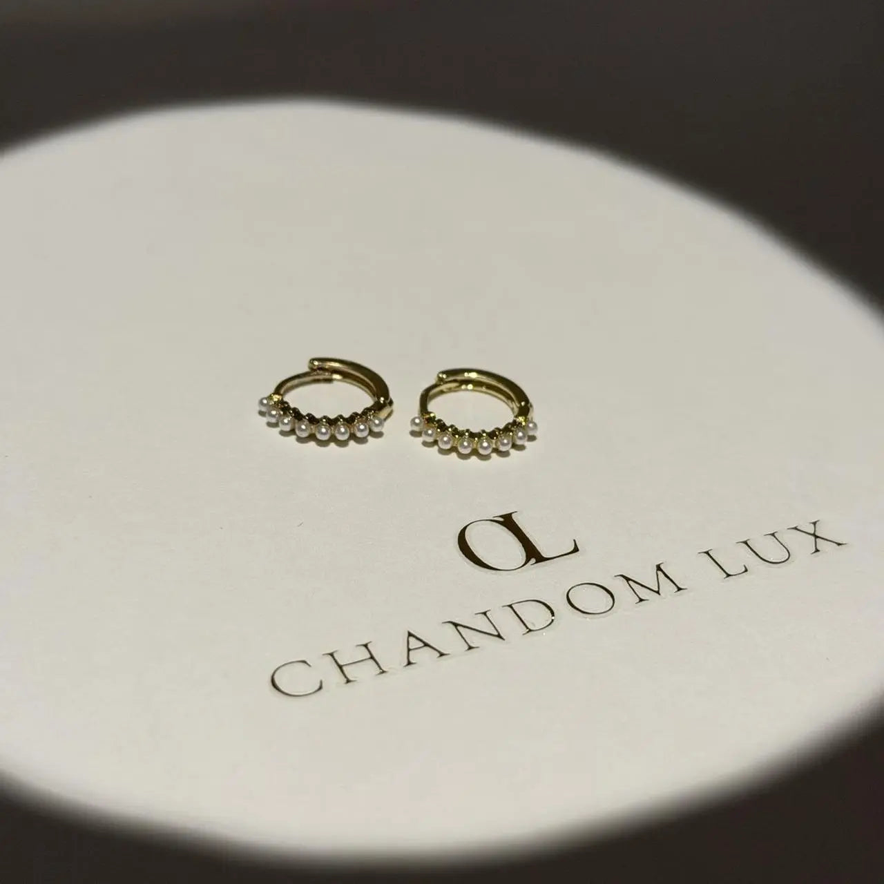 Mini Pearl Studded Huggie Hoop Earrings S925 Gold — worn on model, side profile