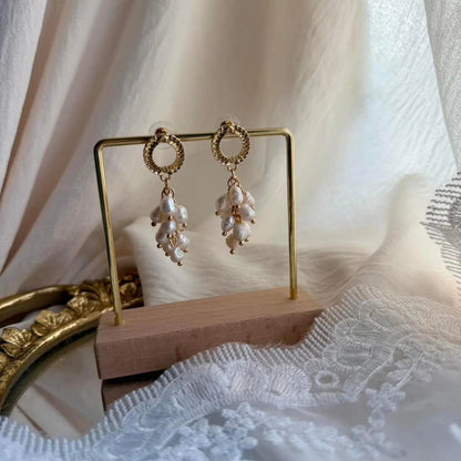 Freshwater Pearl Baroque Cluster Drop Earrings S925 on neutral background — front view