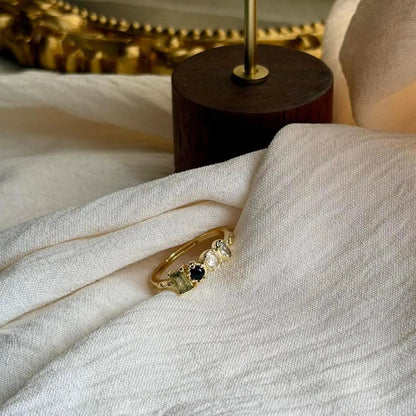 Minimalist Multi-Stone Cluster Ring Gold Adjustable — worn on finger, angled view