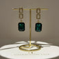 Emerald Green Crystal Pavé Link Drop Earrings S925 on neutral background — front view