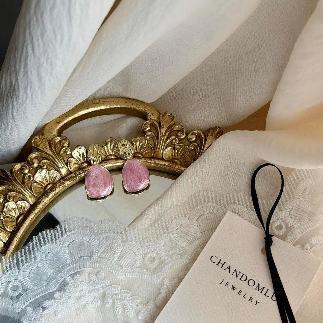 Blush Pink Resin Petal Drop Earrings S925 Gold Post — angle highlighting drop and movement