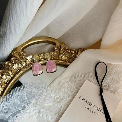 Blush Pink Resin Petal Drop Earrings S925 Gold Post — angle highlighting drop and movement