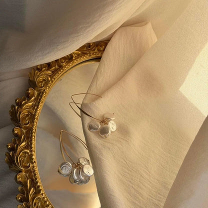 Clear Petal Cluster Drop Earrings Gold Tone Alloy — pair shown together on flat lay