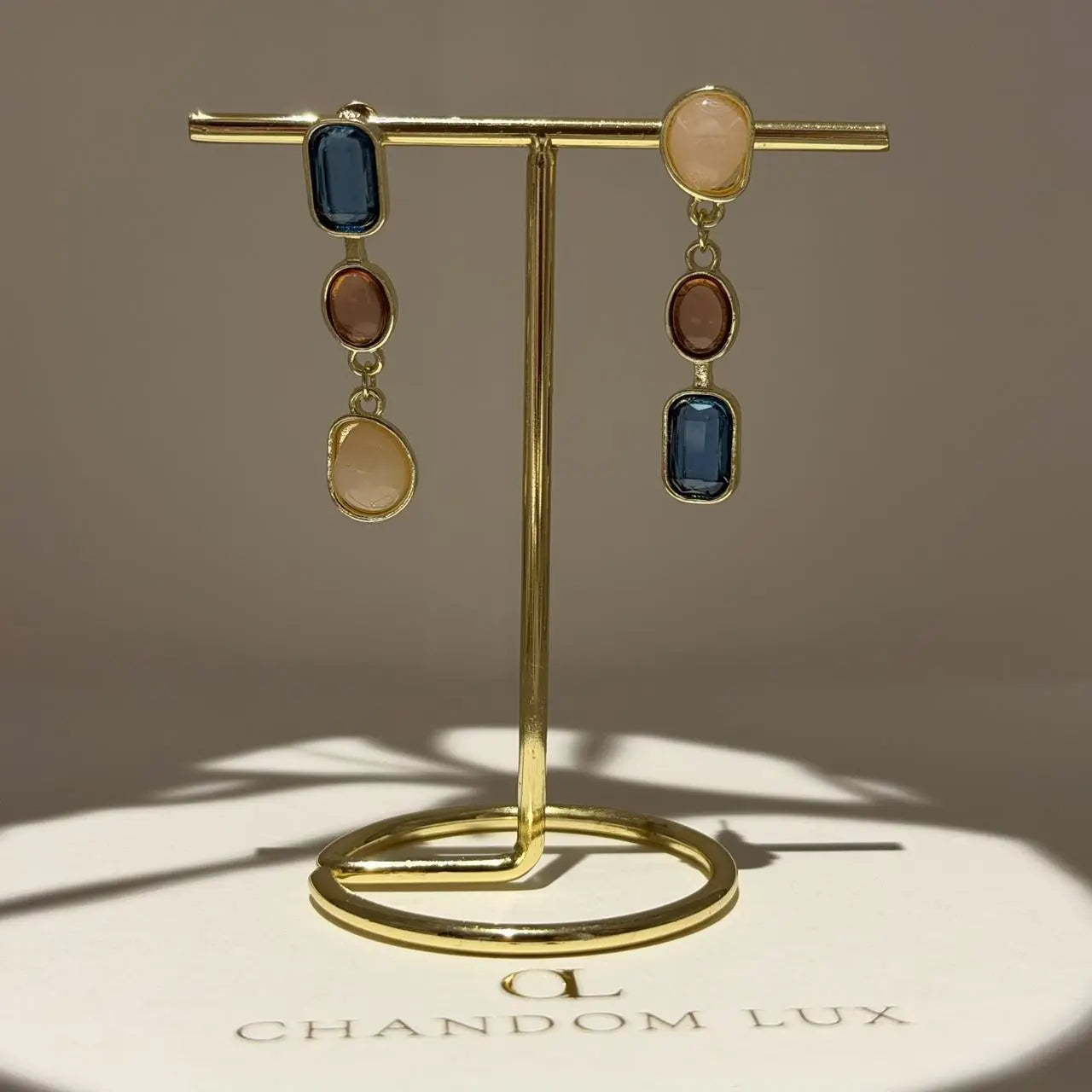Asymmetric Triple Stone Cascade Drop Earrings S925 — pair shown together on flat lay