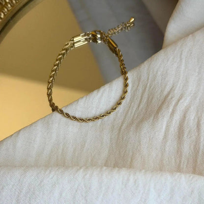 Gold Rope Chain Bracelet Stainless Steel Adjustable — styled layered with other bracelets