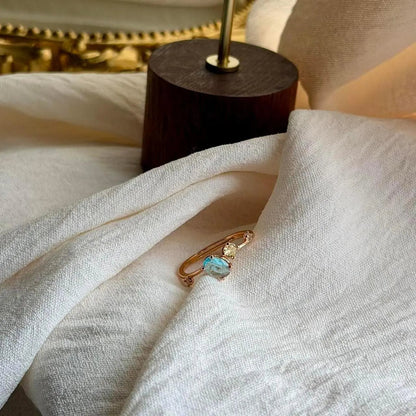 Minimalist Blue Stone Cluster Ring S925 Gold Plated — worn on finger, angled view