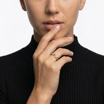 Rainbow Baguette Stone Eternity Ring Gold Women — alternate angle view