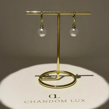 Pearl Drop Huggie Hoop Earrings S925 Silver Gold — styled with neutral outfit