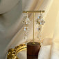 White Floral Cluster Long Drop Earrings S925 Bridal on neutral background — front view
