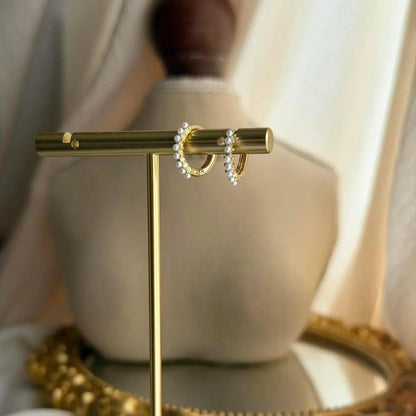 Mini Pearl Studded Huggie Hoop Earrings S925 Gold — pair shown together on flat lay