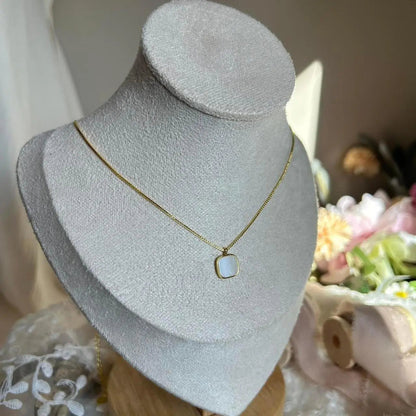 Mother of Pearl Cushion Pendant Necklace Gold Tone — pendant close-up detail