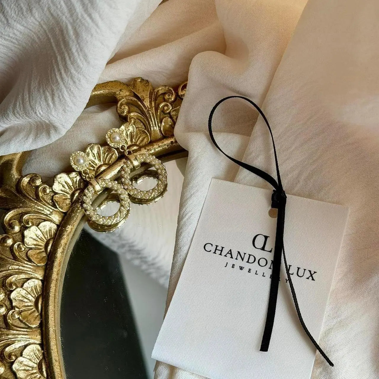 Pearl Encrusted Open Hoop Drop Earrings S925 Gold on neutral background — front view