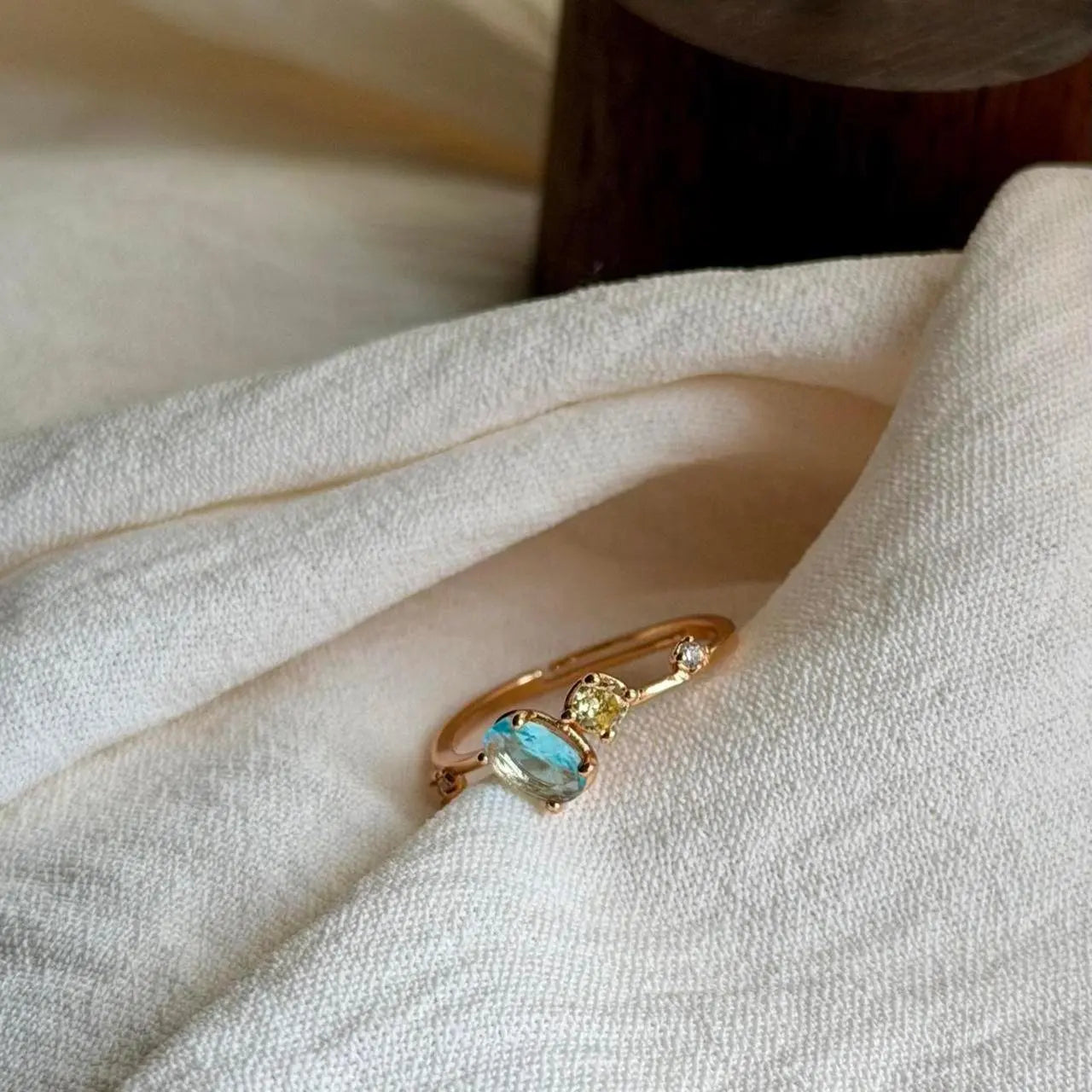 Minimalist Blue Stone Cluster Ring S925 Gold Plated — open-back adjustable detail