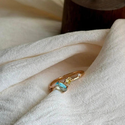 Minimalist Blue Stone Cluster Ring S925 Gold Plated — open-back adjustable detail