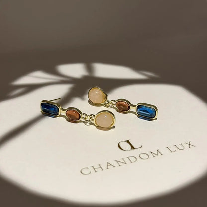 Asymmetric Triple Stone Cascade Drop Earrings S925 — close-up of pearl and post detail