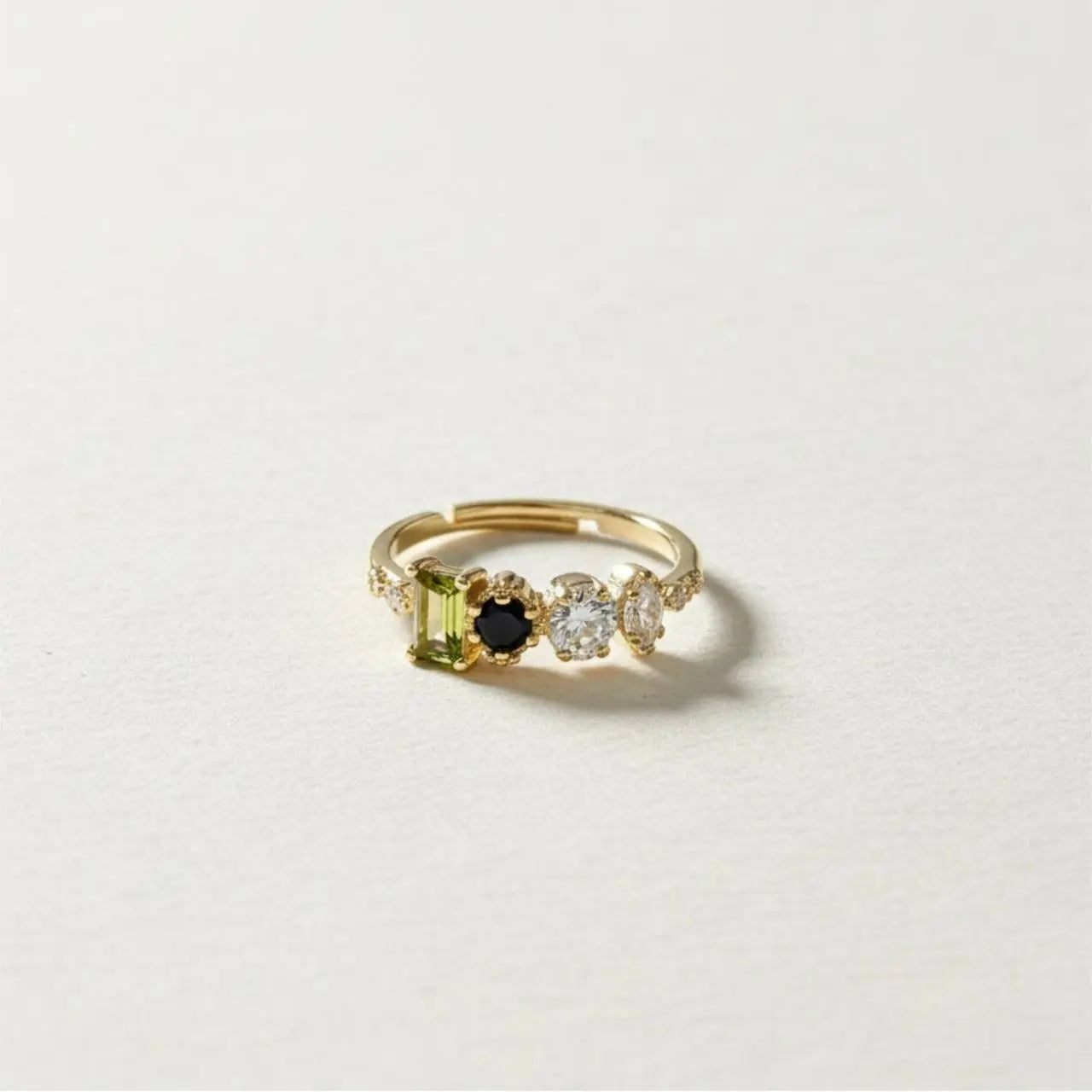 Minimalist Multi-Stone Cluster Ring Gold Adjustable — close-up of gold tone