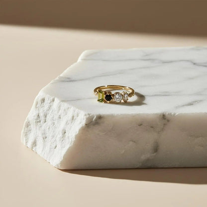 Minimalist Multi-Stone Cluster Ring Gold Adjustable on neutral background — front view