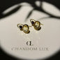 Amethyst & Crystal Square Drop Earrings Gold Tone on neutral background — front view
