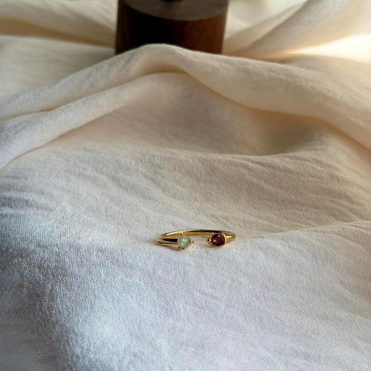 Minimalist Red Stone Ring 18K Gold Adjustable Band — side profile showing band width