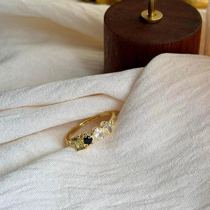 Minimalist Multi-Stone Cluster Ring Gold Adjustable — top-down detail of stones