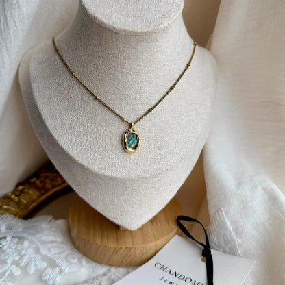 Abalone Shell Pendant Necklace Gold Satellite Chain — worn on model