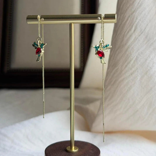 Multicolour Rhinestone Drop Earrings Gold Tone Women on neutral background — front view