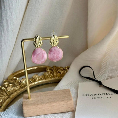 Blush Pink Resin Petal Drop Earrings S925 Gold Post — close-up of pearl and post detail