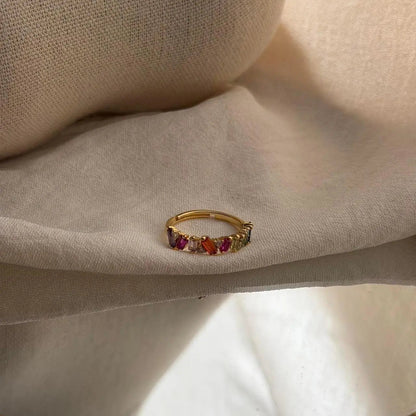 Rainbow Baguette Stone Eternity Ring Gold Women — side profile showing band width
