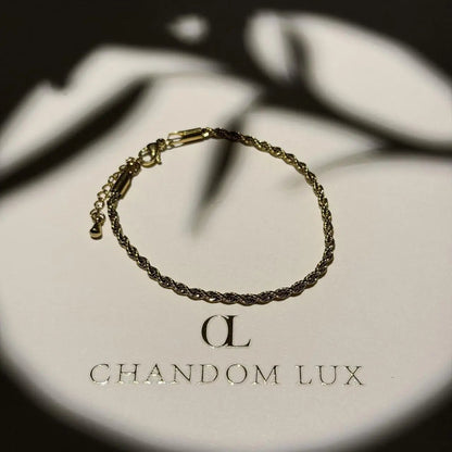 Gold Rope Chain Bracelet Stainless Steel Adjustable on neutral background — full length view