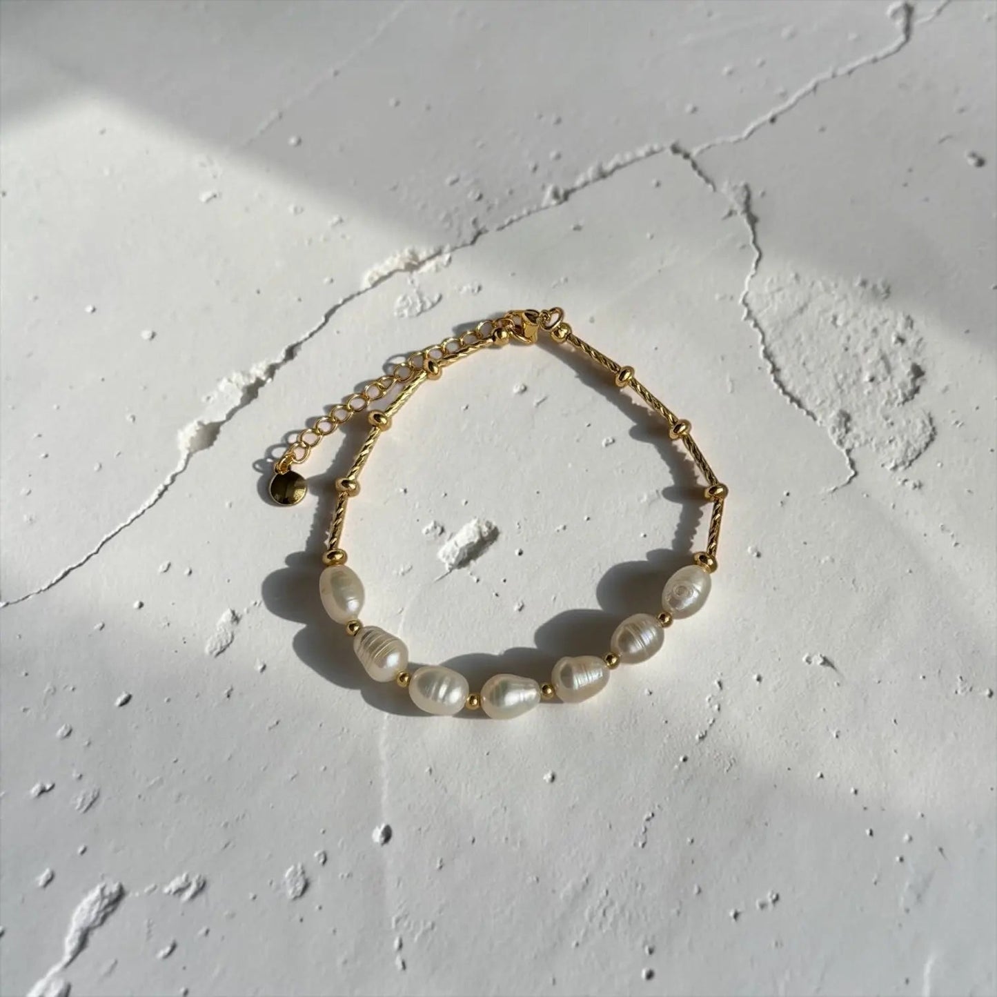 Freshwater Pearl Sparkle Bracelet 18K Gold Plated — styled layered with other bracelets