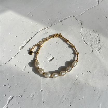 Freshwater Pearl Sparkle Bracelet 18K Gold Plated — styled layered with other bracelets