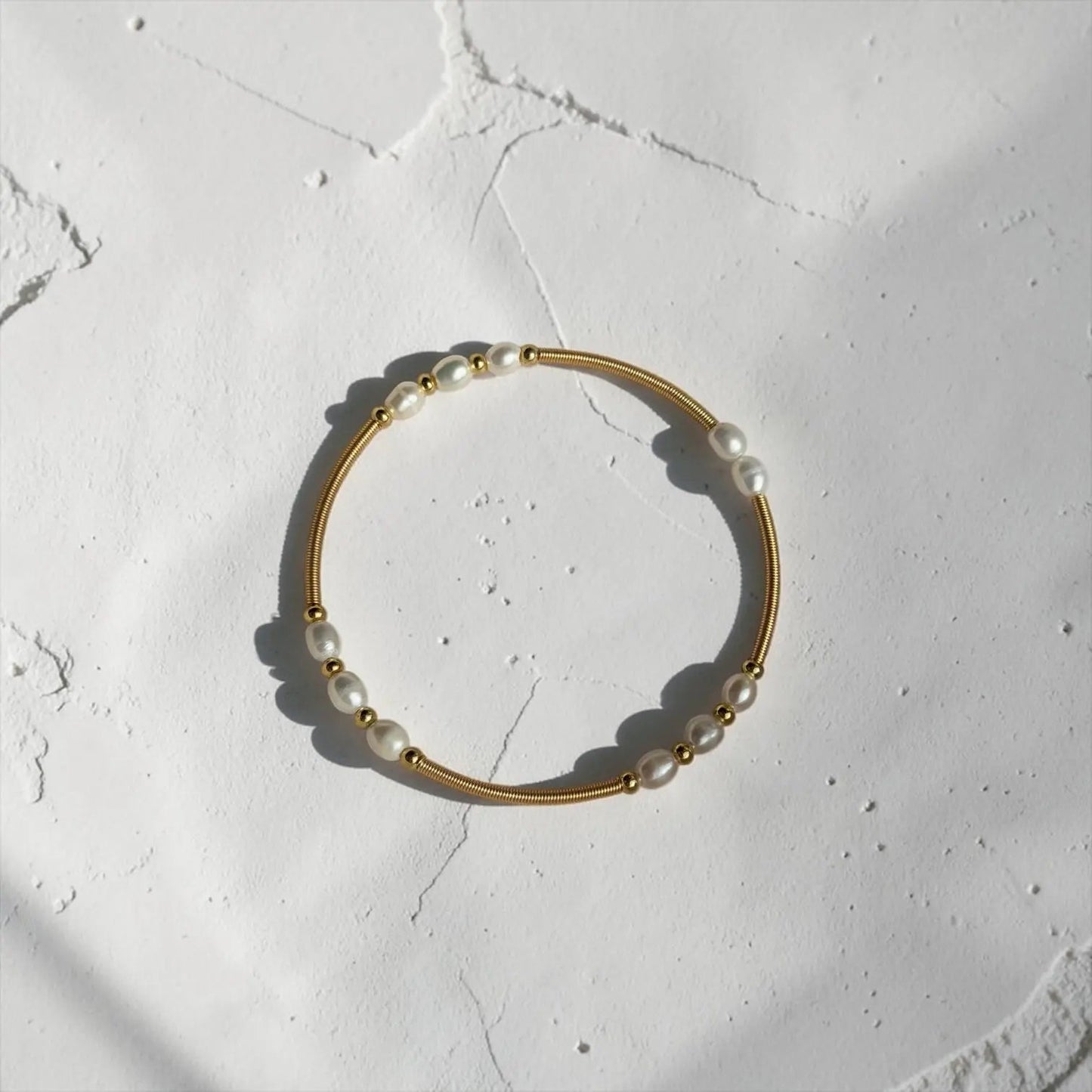 Freshwater Pearl Chain Bracelet 18K Gold Plated UK — styled layered with other bracelets