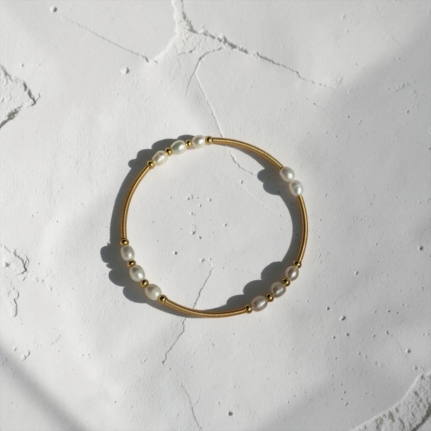 Freshwater Pearl Chain Bracelet 18K Gold Plated UK — styled layered with other bracelets