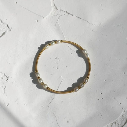 Freshwater Pearl Chain Bracelet 18K Gold Plated UK — styled layered with other bracelets