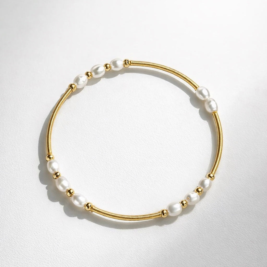 Freshwater Pearl Chain Bracelet 18K Gold Plated UK — side angle view
