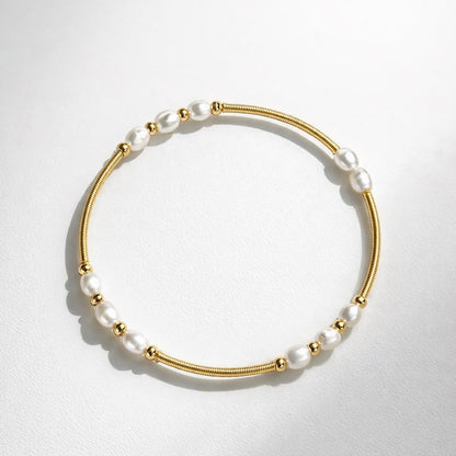 Freshwater Pearl Chain Bracelet 18K Gold Plated UK — side angle view