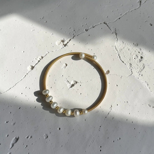 Freshwater Pearl Beaded Bracelet 18K Gold Women UK on neutral background — full length view