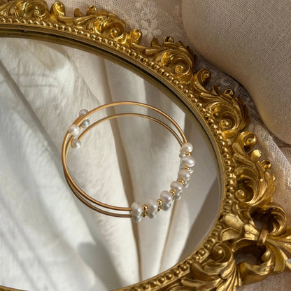 Freshwater Pearl Beaded Bracelet 18K Gold Women UK — worn on wrist