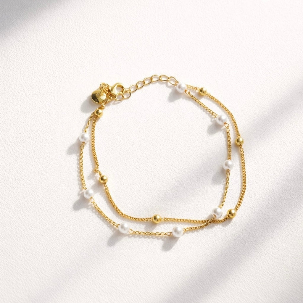 Freshwater Pearl Satin Bracelet 18K Gold Plated UK — side angle view