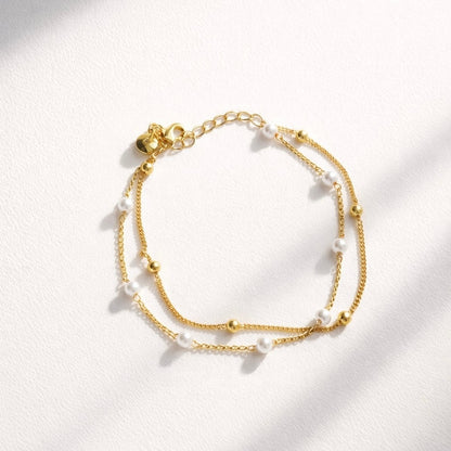 Freshwater Pearl Satin Bracelet 18K Gold Plated UK — side angle view