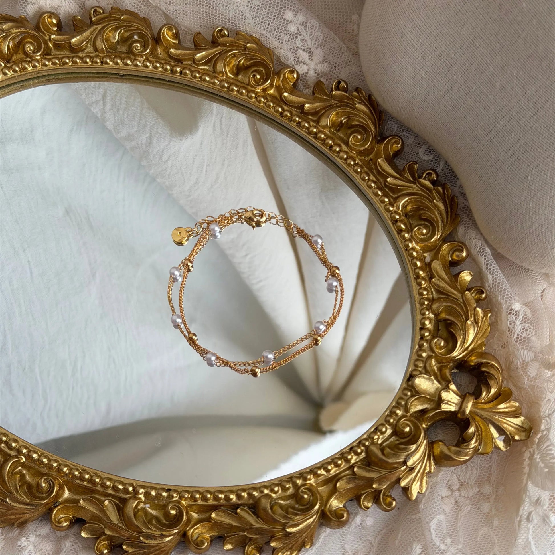 Freshwater Pearl Satin Bracelet 18K Gold Plated UK — clasp detail close-up