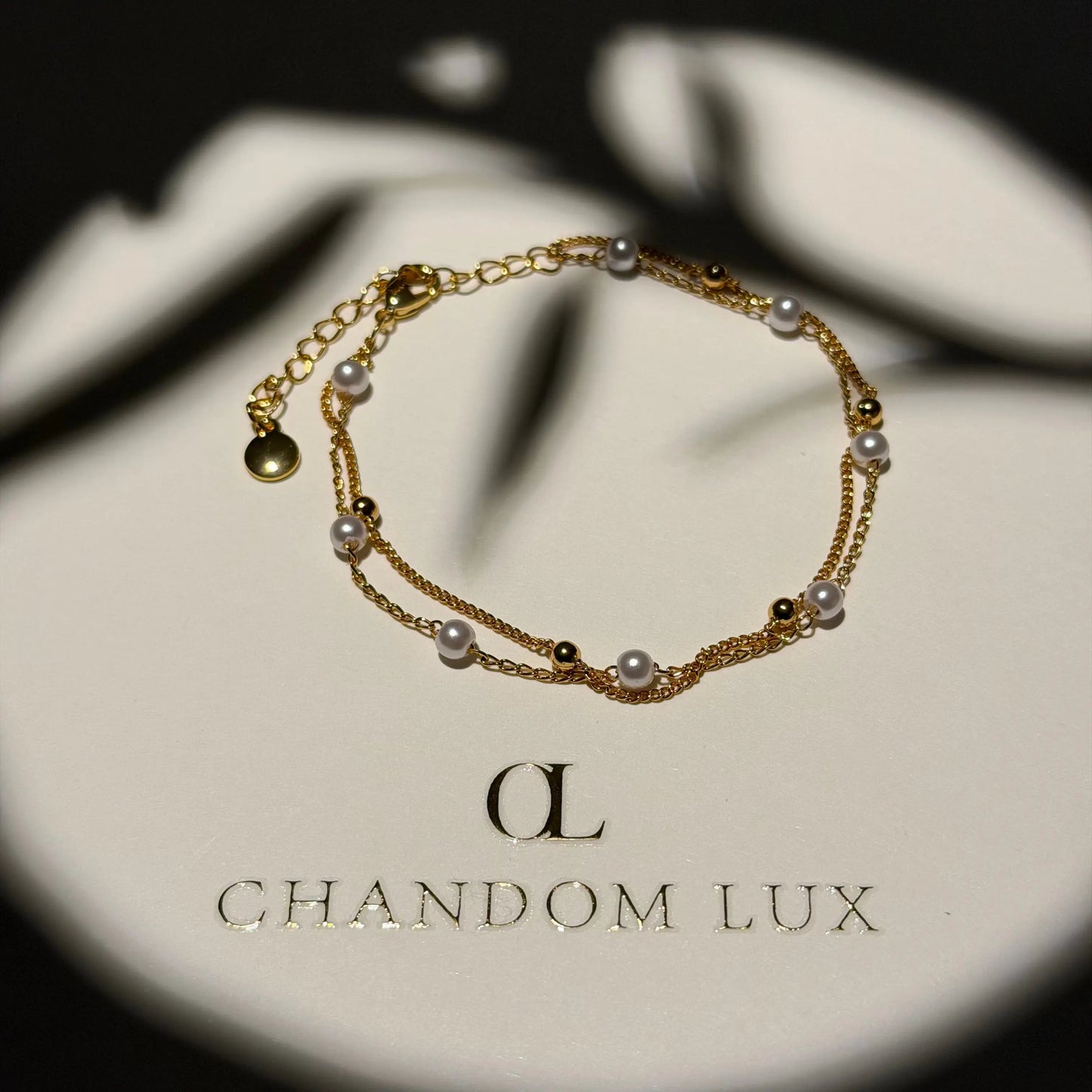 Freshwater Pearl Satin Bracelet 18K Gold Plated UK — worn on wrist