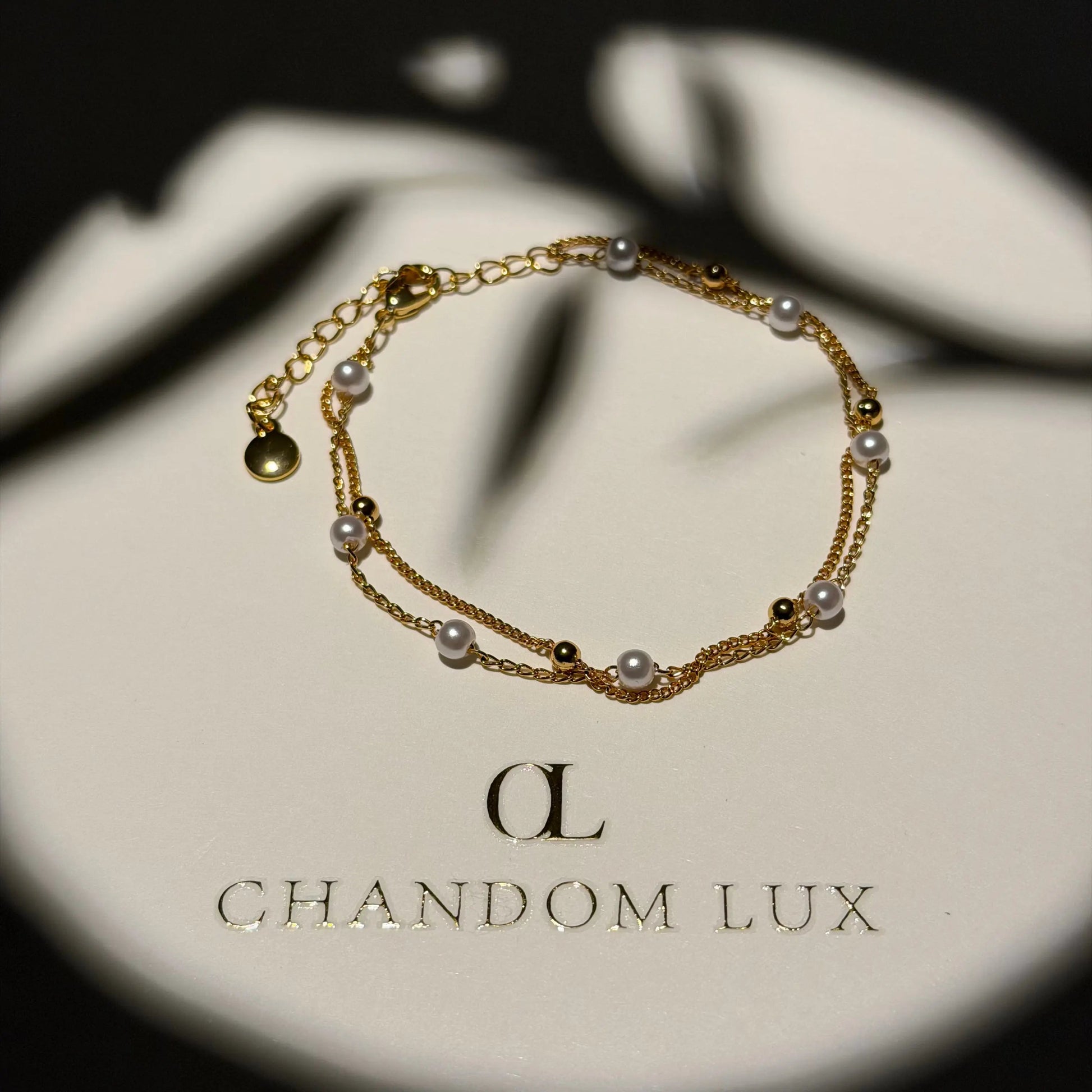 Freshwater Pearl Satin Bracelet 18K Gold Plated UK — worn on wrist