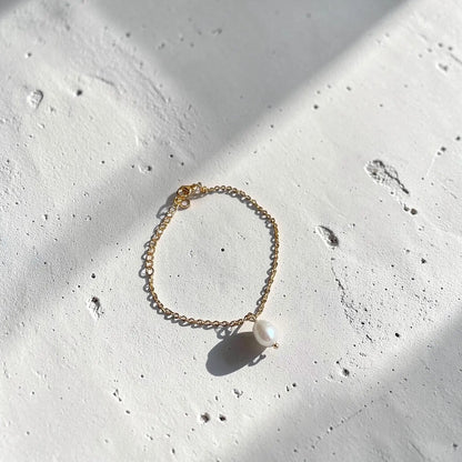 Freshwater Pearl Gold Bracelet 18K Plated Women UK on neutral background — full length view