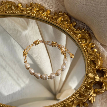 Freshwater Pearl Station Bracelet 18K Gold Plated — clasp detail close-up