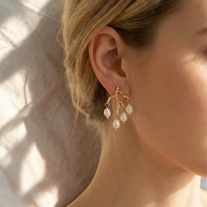 Natural Freshwater Pearl Stud Earrings S925 Gold — close-up of pearl and post detail