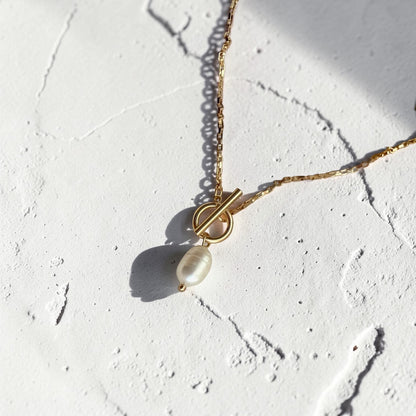 Baroque Freshwater Pearl Toggle Pendant Necklace — side angle view