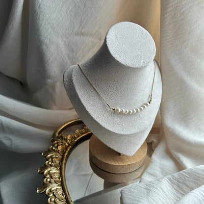 Freshwater Pearl Bar Necklace Stainless Steel Gold — worn on model