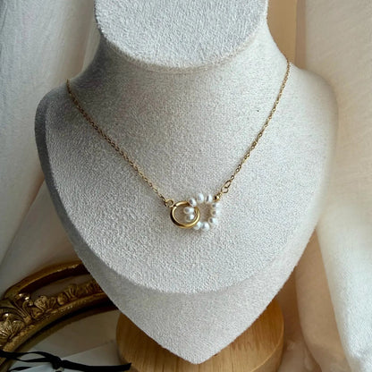 Freshwater Pearl Starburst Station Necklace Gold on neutral background — full length view