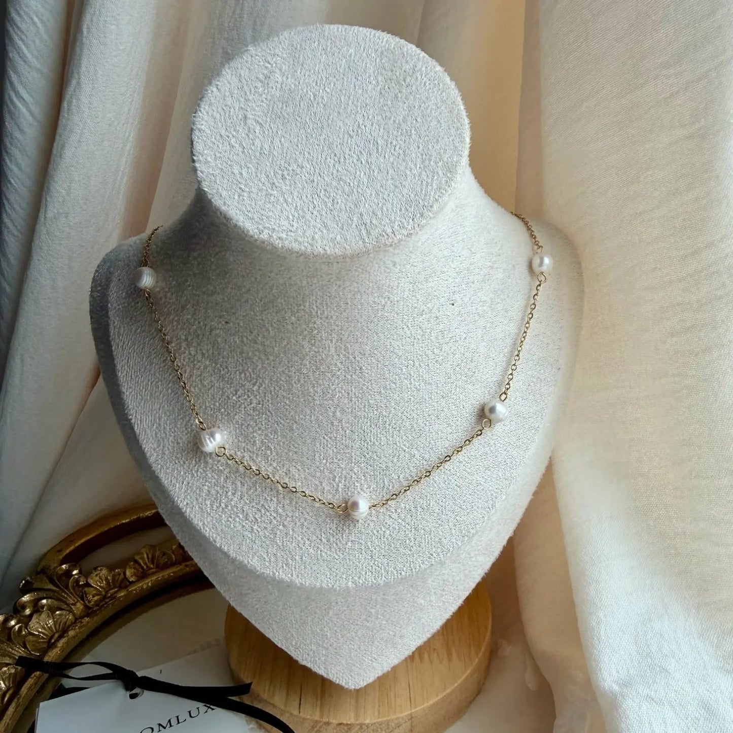 Freshwater Pearl Half-Strand Necklace Stainless Steel — worn on model